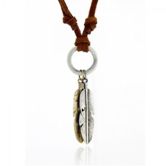 Vintage Style 2 Wings Feather Leather Necklace - Picture 4 of 5